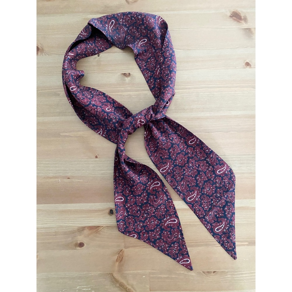 Navy Blue Red Paisley Skinny Scarf Neck Tie Headband Vintage Style 58 Inch